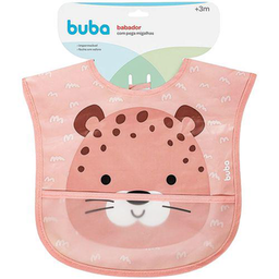 Babador Com Catamigalhas Oncinha Rosa 3M+ Buba Buba15342 Babador Com Bolso Oncinha
