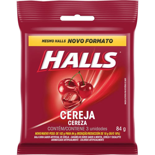 Bala Halls Cereja 84G Com 3 Unidades