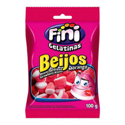 Balas De Gelatina Fini Beijos De Morango 15G