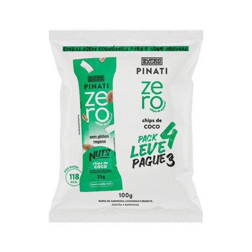 Barra De Cereais Pinati Nuts Zero Chips De Coco Com 4 Unidades De 25G Cada