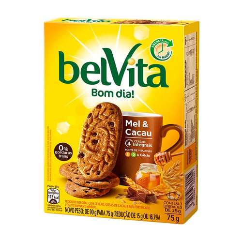 Biscoito Belvita Bom Dia! Sabor Mel E Cacau Com 3 Unidades De 25G Cada