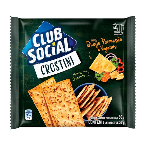 Biscoito Club Social Crostini Queijo Parmesão E Vegetais 80G