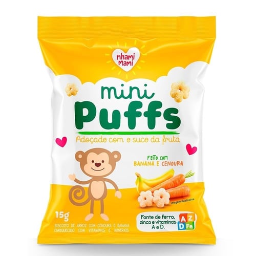 Biscoito Infantil Mini Puffs Snack Banana E Cenoura 15G