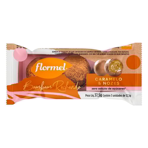 Imagem do produto Bombom Flormel Recheado Caramelo & Nozes Zero Adição De Açúcares 37,5G