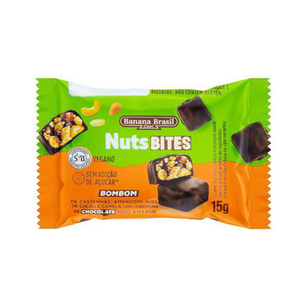 Imagem do produto Bombom Nutsbites Vegano Sem Açúcar Sabor Chocolate Meio Amargo Com Recheio De Castanhas, Amendoim, Nibs Cacau E Canela 15G