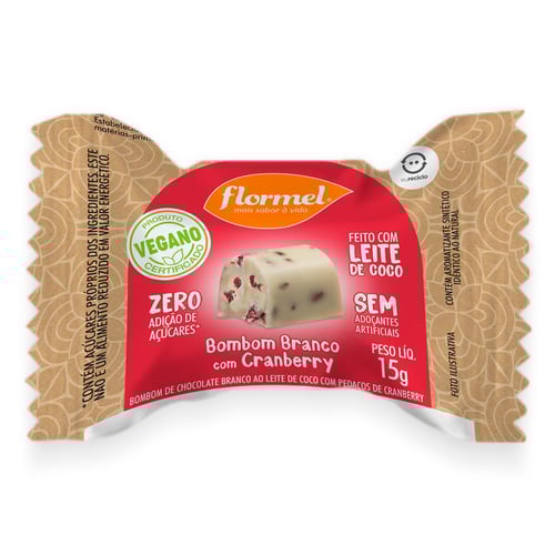 Imagem do produto Bombom Vegano Flormel Branco Com Cranberry Zero Adição De Açúcares 15G