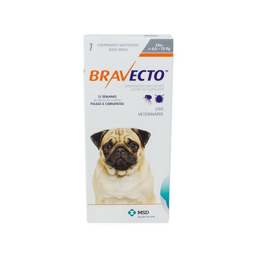 Bravecto Contra Pulgas E Carrapatos Para Cães Entre 4 E 10Kg Com 1 Comprimido Mastigável