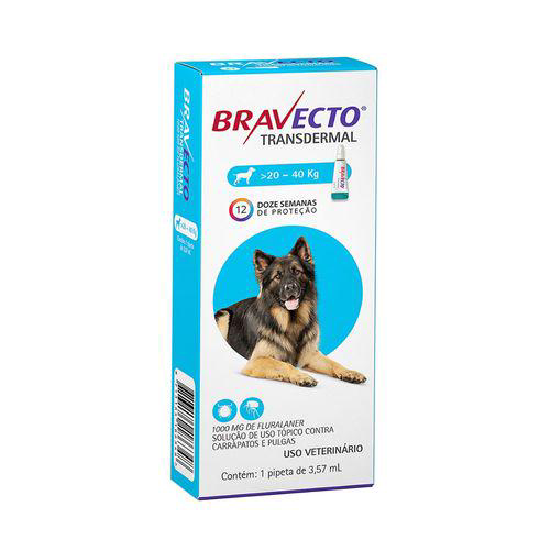 Imagem do produto Bravecto Transdermal Cães 20 A 40Kg 3,57Ml Msd Antipulgas