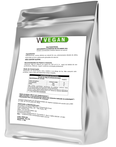 Carboidrato Maltodextrina Sabor Uva Wvegan 1Kg