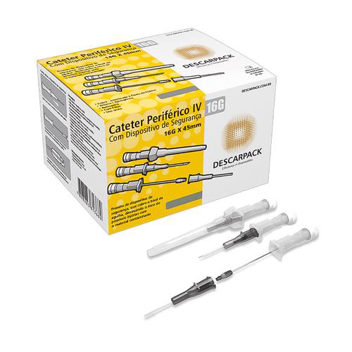 Imagem do produto Cateter Periférico Intravenoso Descarpack Com Dispositivo De Segurança 16G Cinza
