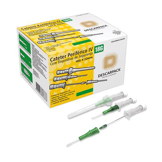 Cateter Periférico Intravenoso Descarpack Com Dispositivo De Segurança 18G Verde