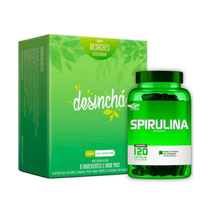 Chá Desinchá Caixa Com 60 Sachês + Spirulina 1100Mg 120 Cáps Up Sports Nutrition