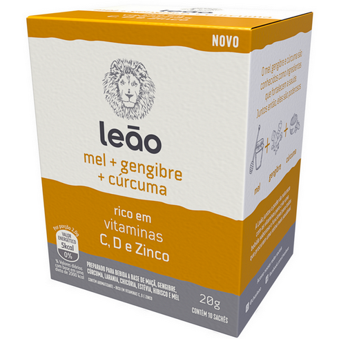 Imagem do produto Chá Vitamínico Mel, Gengibre E Cúrcuma 10 Unidades Leão