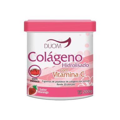 Colágeno Hidrolisado Vitamina C E Hibisco 200G Morango Duom