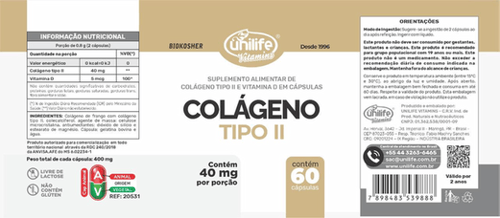 Imagem do produto Colágeno Tipo Ii C/ Vitamina D 60 Cápsulas Unilife Sem Sabor