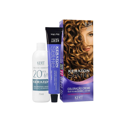 Imagem do produto Coloração Creme Keraton Selfie 8.34 Louro Claro Dourado Acobreado Kert