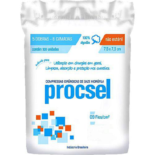 Imagem do produto Compressa Cirúrgica De Gaze Hidrófila Procsel 7.5X7.5Cm 9 Fios Não Estéril