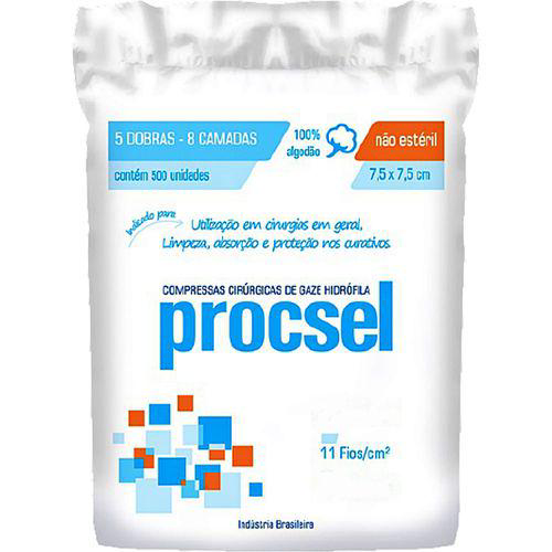 Compressa Cirúrgica De Gaze Hidrófila Procsel 7.5X7.5cm 11 Fios Não Estéril