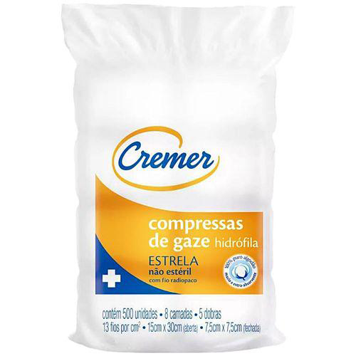 Imagem do produto Compressa De Gaze Estrela Não Estéril 13 Fios 500 Unidades Cremer - De Gaze Estrela C 500 Unidades