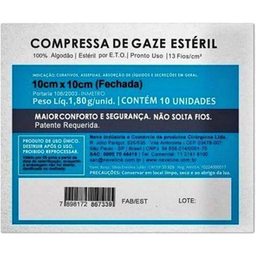 Imagem do produto Compressa De Gaze Neve 13 Fios 10X10cm Estéril 10 Unidades