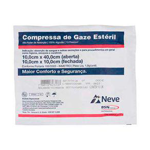 Compressas De Gaze Estéril Neve 13 Fios 10X10cm 10 Unidades