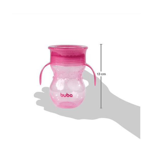 Copo Antivazamento Infantil 360° Com Alça 250Ml Rosa Buba
