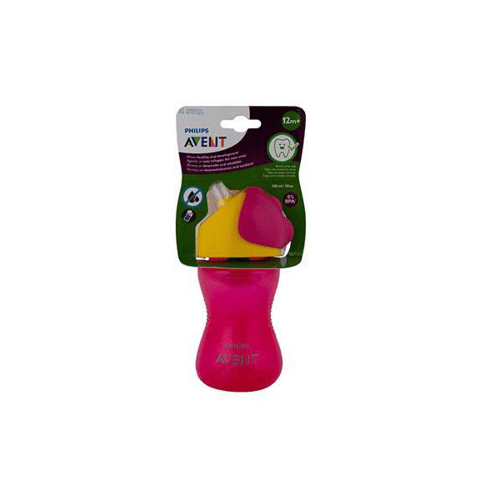 Copo C/ Canudo Curvado Philips Avent Dinossauro 300Ml Rosa E Amarelo