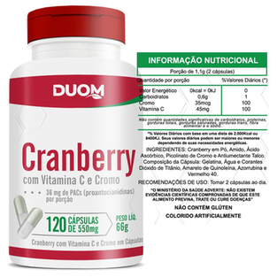 Imagem do produto Cranberry Com Vitamina C E Picolinato De Cromo 120 Cápsulas Duom