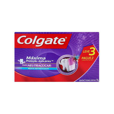 Creme Dental Colgate Máxima Proteção Anticáries Mais Neutraçúcar 70G 3 Unidades