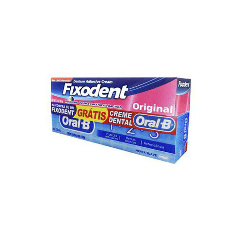 Creme Fixador Fixodent Original 39G Grátis Creme Dental Oral B