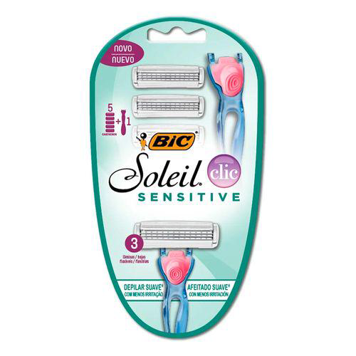 Imagem do produto Depilador E Aparador Descartável Bic Soleil Sensitive Clic 5 Cartuchos + 1 Aparelho 5 Cartuchos + 1 Aparelho