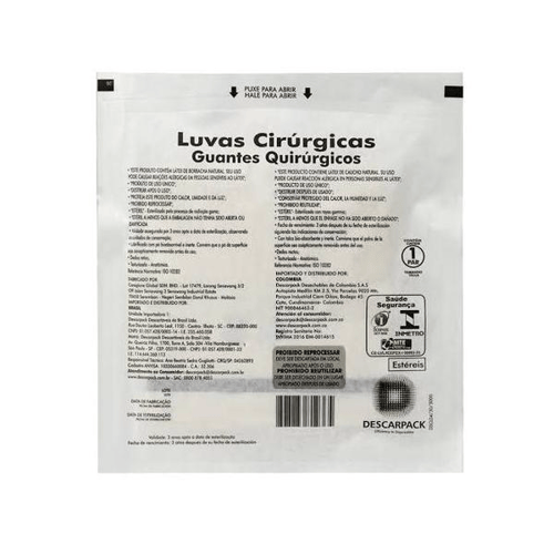 Descarpack Luva Cirúrgica Estéril Com Talco Tamanho 7,5 Com 50Un