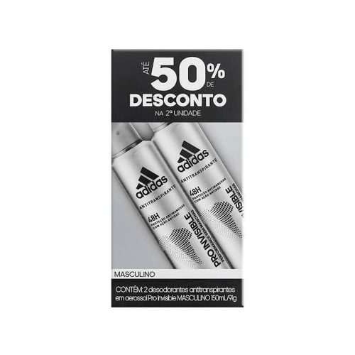 Imagem do produto Desodorante Adidas Pro Invisible Aerosol Masculino 2 Unidades 150Ml Cada 50% De Desconto Na 2 Unidade