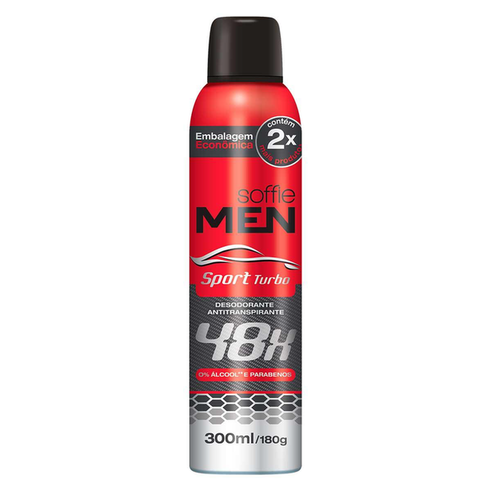 Desodorante Soffie Men Sport Turbo Aerossol Antitranspirante 48H Com 300Ml