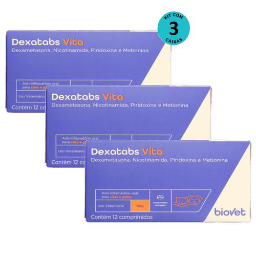 Imagem do produto Dexatabs Vita Para Cães E Gatos 1Mg Com 12 Comp. Kit C/ 3 Cx