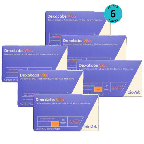 Dexatabs Vita Para Cães E Gatos 1Mg Com 12 Comp. Kit C/ 6 Cx