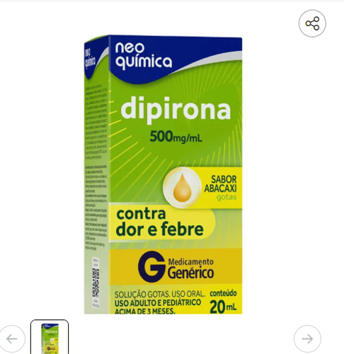 Imagem do produto Dipirona 500Mg/Ml (Sabor Abacaxi) - Solução Oral Gotas Frasco Com 20 Ml Neo Química Genérico