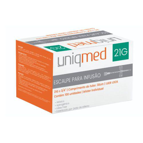 Escalpes Para Infusão 21G 30Cm Com 100 Uniqmed