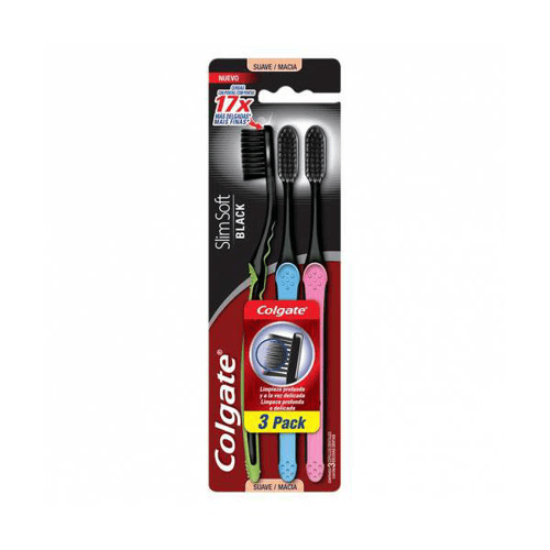 Escova Dental Colgate Slim Soft Black Macia 3 Unidades