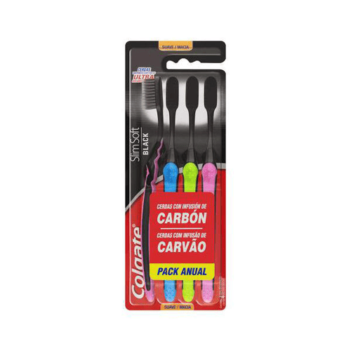 Imagem do produto Escova Dental Colgate Slim Soft Black Macia Cores Sortidas 4 Unidades