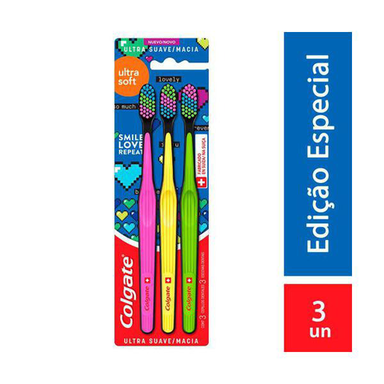 Escova Dental Colgate Ultra Soft Macia Cores Sortidas 3 Unidades