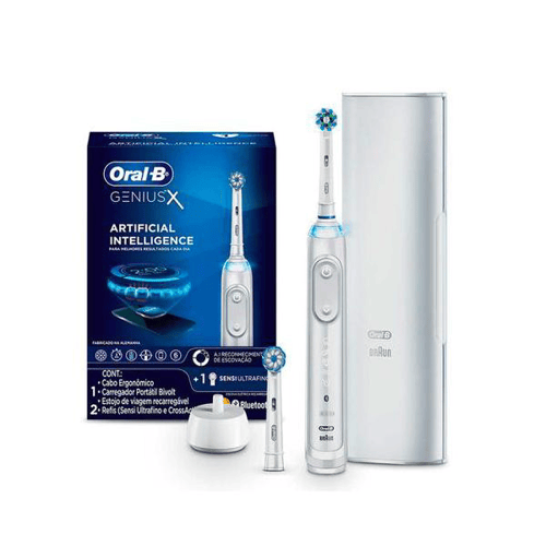 Imagem do produto Escova Dental Elétrica Recarregável Oralb Genius X + 2 Refis Sensi Ultrafino E Crossaction