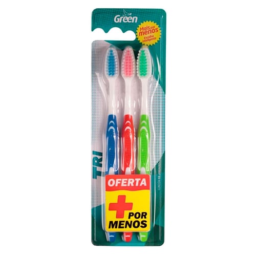 Escova Dental Green Tri Macia Cores Sortidas Com 3 Unidades