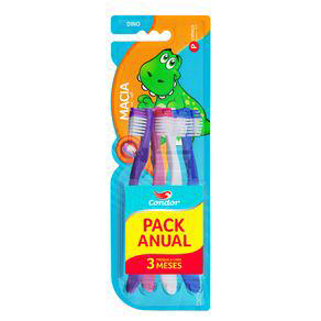 Escova Dental Infantil Condor Dino P Macia C/ 4 Unidades