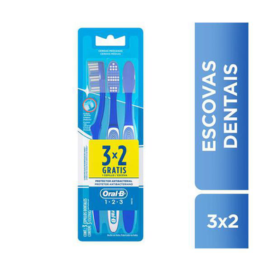 Escova Dental Oral B 1.2.3 Limpeza Brilhante Media Leve 3 Pague 2