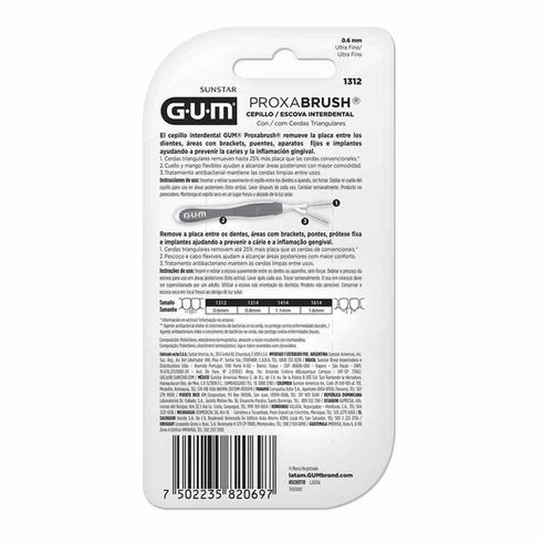 Escova Dental Gum Proxabrush 0.6Mm Ultra Fino Cilíndrico 6 Unidades