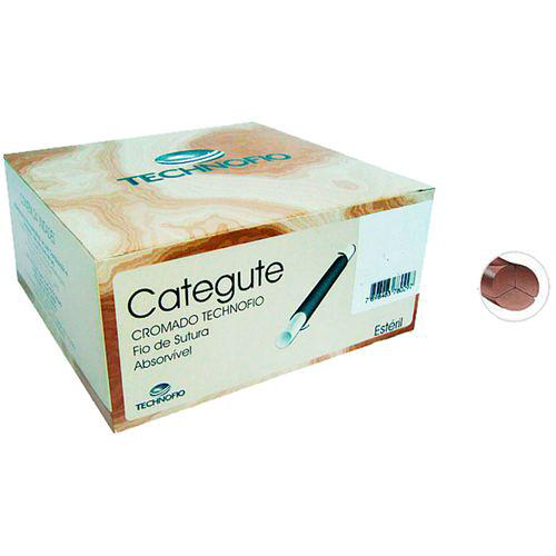 Imagem do produto Fio De Sutura Categute Technofio Cromado Absorvível 3 Agulha 3,0 Cm 3/8 Marrom