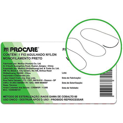 Fio De Sutura Procare Preto Agulhado Nylon 0 20Mm 3/8
