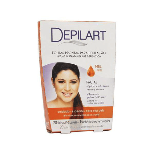 Imagem do produto Folhas - Prontas Depilart Mel Para Rosto E 1 Sachê De Óleo Removedor - Contêm 10 Pares De Folha. Depilart.