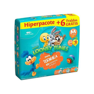 Imagem do produto Fralda Baby Looney Tunes Tamanho M Pacote Hiper Com 60 Unidades